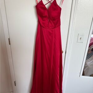 Dave & Johnny Satin Gown with Criss Cross Back